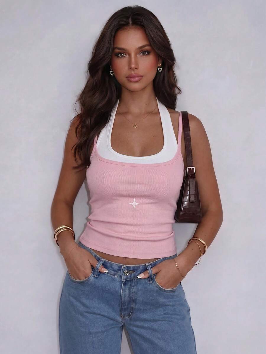 A Two Pieces, Shoulder-Strap Top For Women-Comfortable And Suitable For Any Style - Pink - View 1