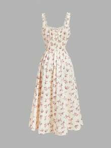 SHEIN MOD Women's Floral Print Tie-Up Ruched Elegant Vacation Dress - Light Yellow - View 6