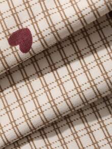 DAZY Conjunto de ropa de estar en casa para niña preadolescente con estampado de corazones en todo el Body y ribete en contraste, ropa de otoño - Beis - Ver 3