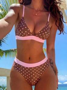 Swim Mod Women's Summer Vacation Beach Polka Dot Print Spaghetti Strap Bikini Set - Multicolor - View 1