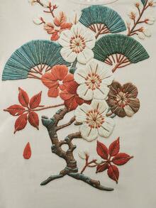 Zayélia 女款中老年圓領花卉刺繡圖案休閒百搭日常穿著T恤 - 彩色 - 查看 4