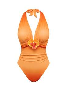 Swim Oasis 2er Set Damen Neuer Badeanzug mit Farbverlauf-Muster, Neckholder, Einteiler mit langem Mesh-Rock, sexy elegant, für Erwachsene, Urlaub, avantgardistisch, minimalistisch, Party - Verschiedenfarbig - Übersicht 3