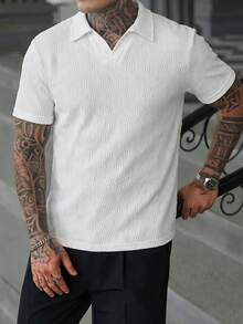 Manfinity Homme Men's Business Casual Solid Color Short Sleeve Polo Shirt - White - View 5
