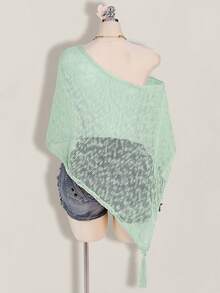 SHEIN ICON 夏季女款性感熱帶休閒波西米亞風節慶度假派對海灘婚禮外出薄荷綠鉤編素色 - 薄荷綠 - 查看 2