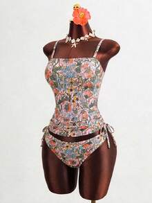 Swim Vcay Set Baju Renang Tankini Wanita dengan Motif Cetak, Gaya Kasual Elegan untuk Liburan - MultiWarna - View 8