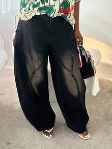 Mariisbox Women's Vintage Street Chic Deconstructed Frayed Hem Wide Leg Jeans Casual Black - Black - View 5