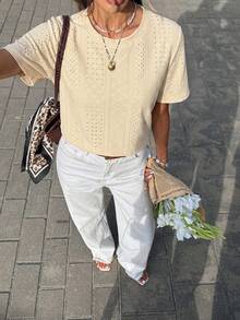 Muvela 女款夏季休閒純色紋理T恤 - 鵝黃色 - 查看 8