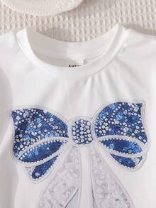 SHEIN 少女時尚休閒針織短袖上衣與長褲套裝 - 彩色 - 查看 3