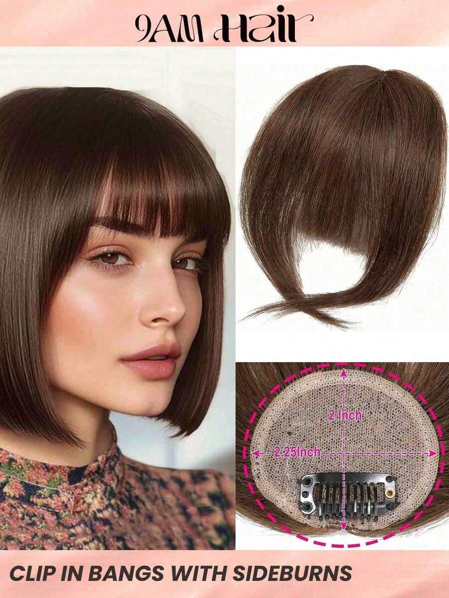 French Bangs Human Hair Air Bangs With Sideburns Brown Color Bangs Clip In Hair Extensions Beginner Friendly - S2 - View 1