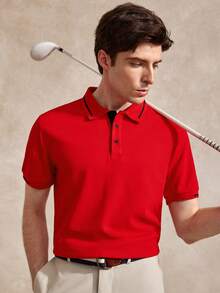 Courvante Men's Short-Sleeved Polo Shirt In Color Block Design, Red Summer, Men - Red - View 8