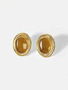 MOTF PREMIUM 18K RING CAT'S EYE EARRINGS, NICHE PERSONALIZED EARRINGS - Gold - View 6