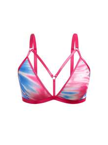 AltBold Sexy Series Colorful Print Hollow Strap Plus Size Bra 1pc/Pack - Hot Pink - View 1