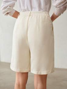 MOTF PREMIUM WOMEN'S ELEGANT COMMUTE COTTON LINEN SHORTS - Beige - View 5