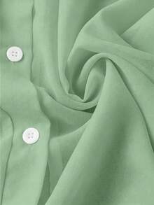 Franclia Camisa básica de unicolor transparente con cuello vuelto minimalista - Verde - Ver 4