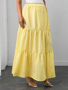 Momance Fresh Yellow Striped High Waist Maternity Midi Skirt, Vacation Style Woven Loose Fit Baby Shower Spring Casual Fall Beach Fall - Yellow - View 7
