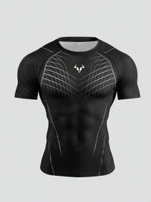 Gym Rark Kaos Olahraga Pria Lengan Pendek Raglan Leher Bulat dengan Garis Putus-putus - Hitam - View 9