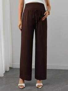 SHEIN Maternity Casual Versatile Commute Photoshoot Solid Color Pants Autumn - Mocha Brown - View 4