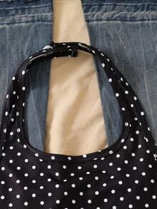 SHEIN Atasan Polkadot Tanpa Punggung untuk Remaja Putri, Desain Leher Persegi dan Tanpa Punggung, Elastisitas Tinggi, Pas Badan, Modis, Serbaguna untuk Berbagai Kesempatan seperti Liburan, Pakaian Sehari-hari, dan Olahraga, Item Segar dan Serbaguna yang Penting untuk Musim Panas - Hitam dan Putih - View 4