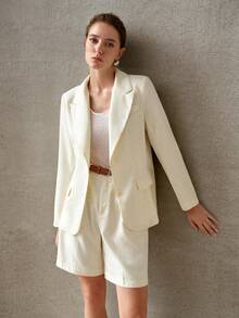 MOTF PREMIUM WOMEN'S COMMUTER COTTON LINEN THIN LIGHTWEIGHT BLAZER - Beige - View 8
