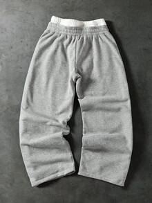 PAVTROS Men's Young Letter Print Drawstring Waist Casual Streetwear Sweatpants - Light Grey - View 2