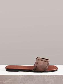 Styleloop Sandal Datar Wanita Musim Panas Sandal Liburan Bohemian Ujung Terbuka Sandal Selop Bersol Lembut - Coklat + Kulit - View 4