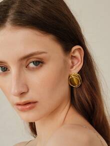 MOTF PREMIUM 18K RING CAT'S EYE EARRINGS, NICHE PERSONALIZED EARRINGS - Gold - View 9