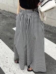 DAZY Women's Plaid Loose Fit Pants Summer Petite - Black - View 9