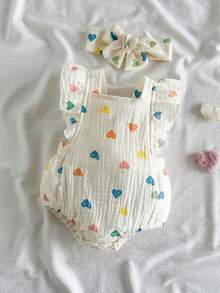 Vintaside Kids 新生兒夏季無袖休閒簡約花卉印花連身褲，適合居家休閒或戶外購物穿著 - 杏色 - 查看 3