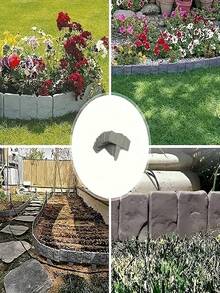 Set Of 20, Easy-To-Install Gray Stone-Patterned Plastic Garden Edging - Decorative Edging For Patios, Lawns, And Balconies, Perfect For Flower Beds And Landscape Borders - A - View 2