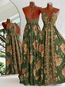 Sweetra Bohemian Style Printed Beach Spaghetti Strap Dress - Multicolor - View 2