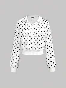 SHEIN MOD 女款休閒波點印花運動衫 - 黑與白 - 查看 4