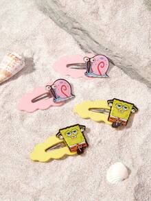 SpongeBob SquarePants | SHEIN 4入組海綿寶寶可愛波浪邊卡通雲朵髮夾 - 彩色 - 查看 6