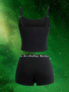 Rick and Morty X SHEIN Skull Print Camisole & Hipster Panty Lingerie Set - Black - View 2