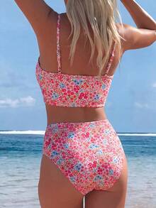 Swim Vcay Floral Print Spaghetti Strap Tankini Set (Top And Bottom) - Multicolor - View 2