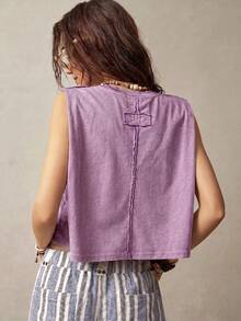 Bohemela Áo tank top không tay cổ tròn dành cho nữ đi nghỉ mát - Màu tím - Xem 2