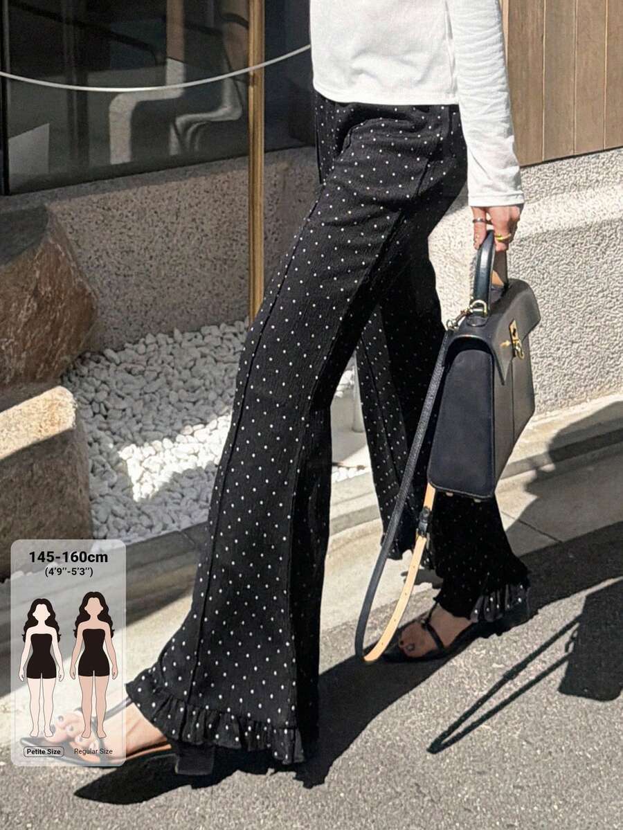 DAZY Pantalones largos casuales de mujer con estampado de lunares para ir al trabajo, para mujeres de talla pequeña - Negro - Ver 1