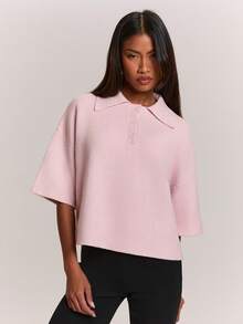 SHEIN BAE 女款純色休閒百搭日常針織上衣 - 粉色 - 查看 6