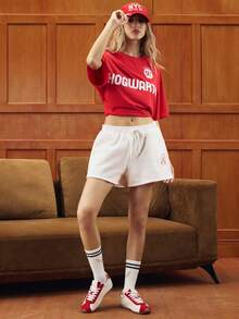 HARRY POTTER X SHEIN 1雙女款Hedwig圖案中筒襪，禮品 - 白色 - 查看 6