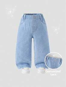 Baby Boys Denim Jeans, All-Season Long Pants, Fashion Casual Style, Vintage Light Blue Denim, Elastic Waistband Design, Straight Leg Fit, Soft And Comfortable Denim Fabric, Versatile Everyday Fashion, Daily Wear, All-Season New Boys Denim Jeans - Baby Blue - View 8