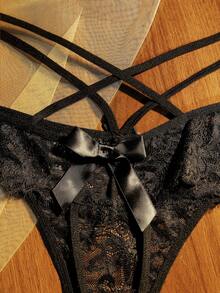 Seduluxe 1pc Plus Size Sexy Lace Panties - Black - View 5