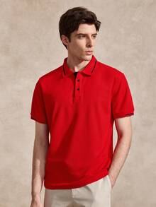 Courvante Men's Short-Sleeved Polo Shirt In Color Block Design, Red Summer, Men - Red - View 4