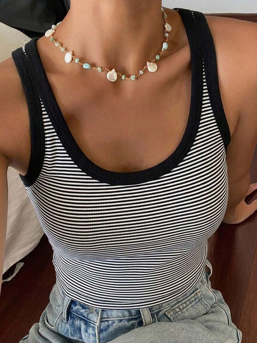 DAZY 女款純色修身休閒度假夏季背心 - 黑色 - 查看 1