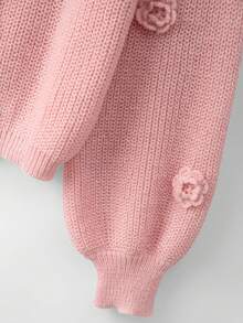 GlowEve CURVE Plus Size Elegant 3D Flower V-Neck Tie Bow Flared Long Sleeve Cardigan - Pink - View 4