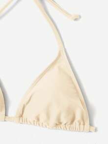 Swim Vcay Women's Solid Color Ruched Halter Tie Sexy Bikini Two-Piece Swimsuit Set - Beige - View 4