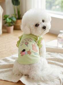 PETSIN 1件极简蕾丝卡通狗狗背带背心，透气夏季泰迪比熊犬服装 - 綠色 - 查看 1