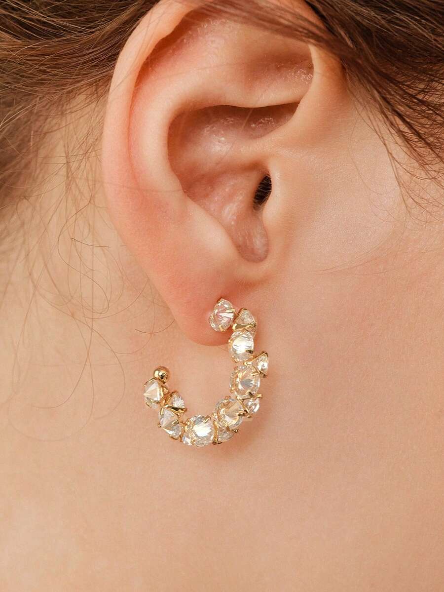 MOTF PREMIUM 18K GOLD-PLATED FASHION FLASH C-SHAPED STUD EARRINGS NICHE HIGH-END VERSATILE EARRINGS - Yellow Gold - View 1