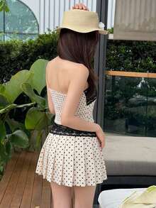 DAZY Women's Lace Polka Dot Bandeau Top And Skirt Sexy Casual Outfit Summer Beach Outfits - Multicolor - View 2