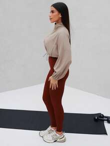 Maju Mazalli 女士宽松运动夹克健身短款拉链健身服跑步日常运动休闲办公室到法院早午餐到健身房超大运动服骑行轻量 HIIT 训练舒适运动骑行户外运动休闲 - 卡其色 - 查看 5