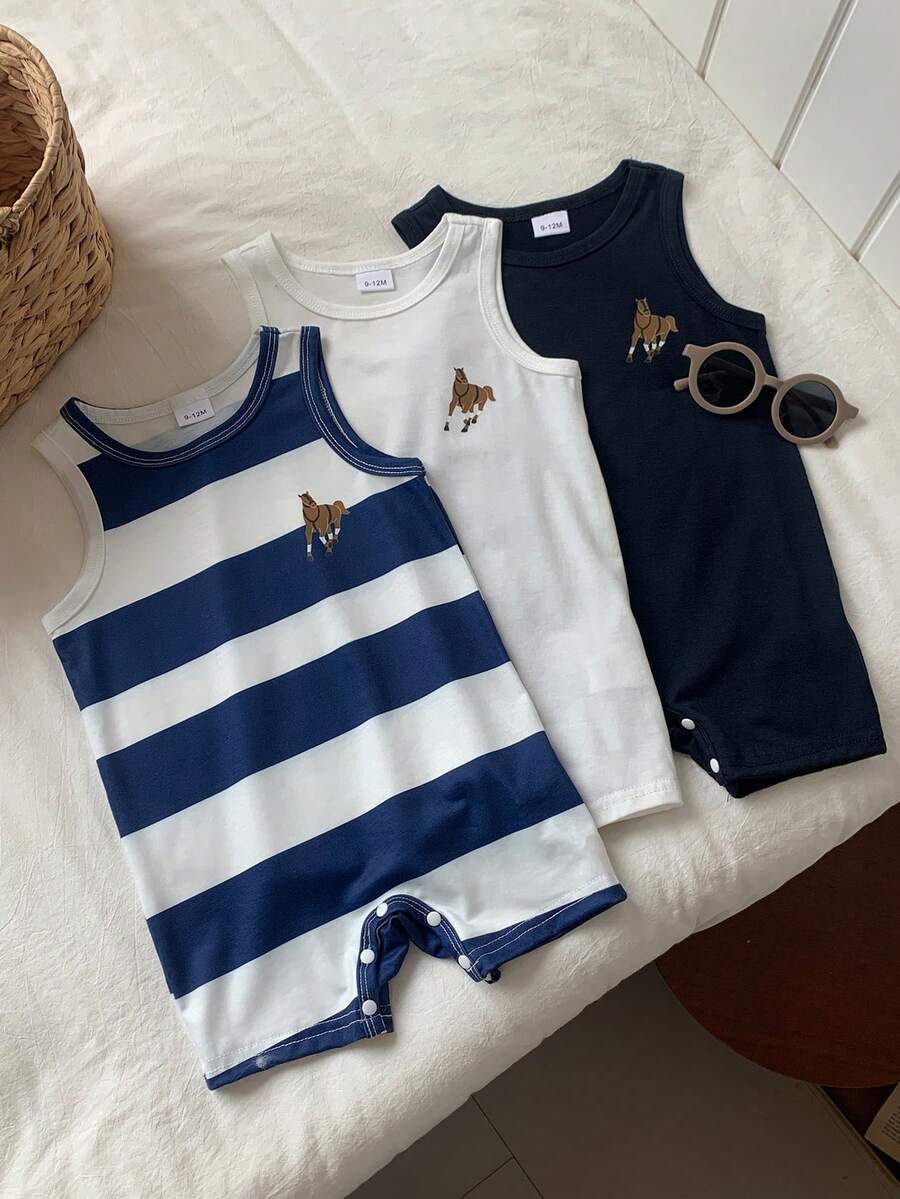 SHEIN Mameluco casual de cuello redondo con bloques de color para bebé niño, para uso diario y salidas