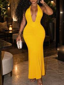 Slaydiva 2025 New Elegant Sexy Deep V-Neck Mermaid Dress, Suitable For Party Night Out, Birthday, Bar, Nightclub, Valentine's Day, Halloween, Christmas Yellow - Yellow - View 1